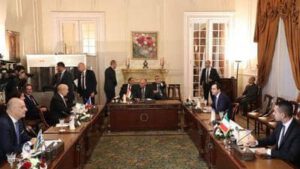 مؤتمر صحفي لوزراء خارجية مصر وفرنسا واليونان وقبرص حول الوضع في ليبيا